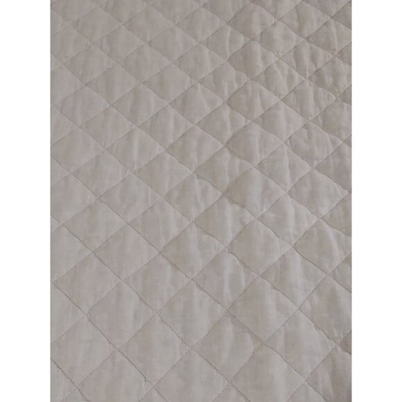 Pottery Barn Belgian Flax Linen Diamond Queen Full Quilt Natural 86" x 92" - Picture 3 of 15